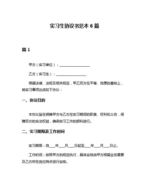 实习生协议书范本6篇