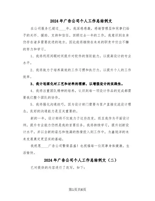 2024年广告公司个人工作总结例文（5篇）