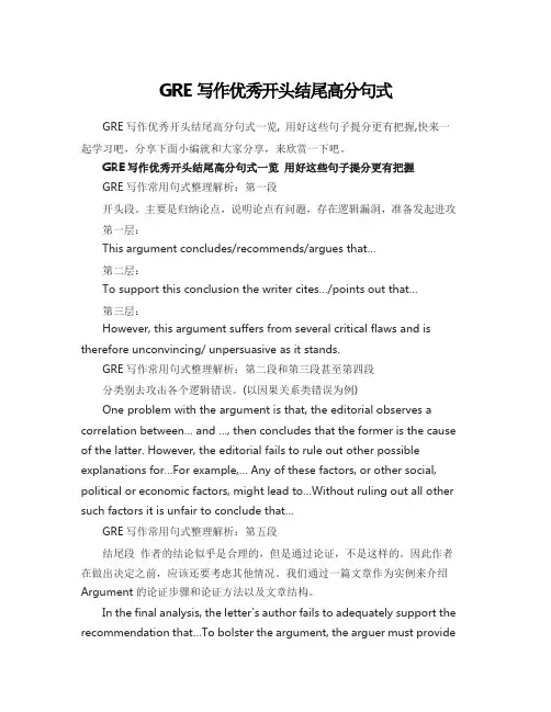 GRE写作优秀开头结尾高分句式