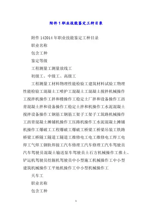 职业技能鉴定工种目录word