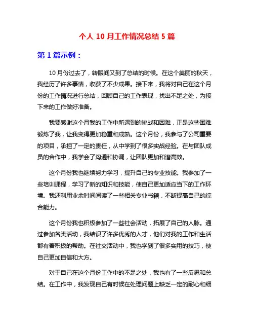 个人10月工作情况总结5篇