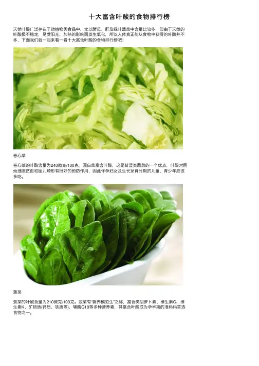 十大富含叶酸的食物排行榜