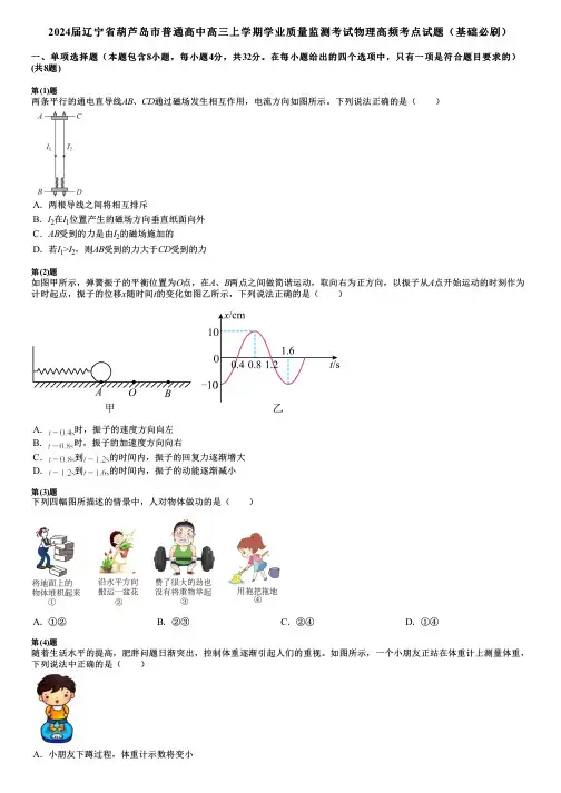 2024届辽宁省葫芦岛市普通高中高三上学期学业质量监测考试物理高频考点试题(基础必刷)