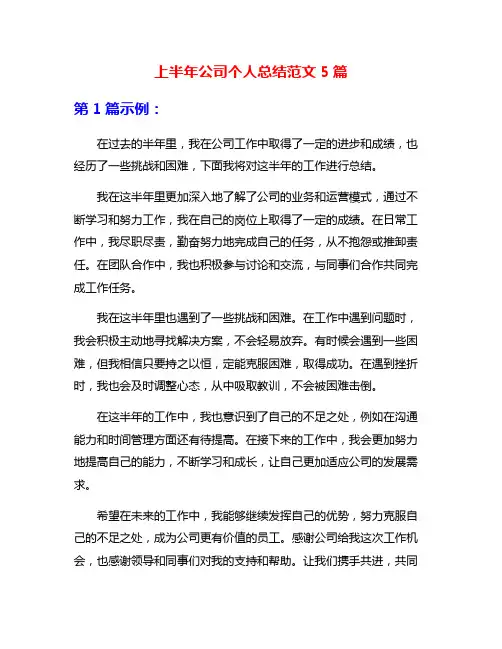 上半年公司个人总结范文5篇