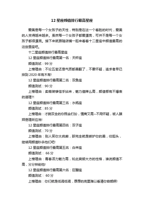12星座颜值排行最高星座