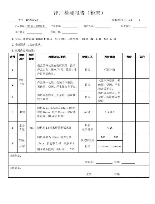 石墨烯粉末出厂检验报告(200目粉末)