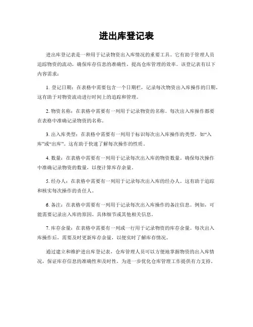进出库登记表