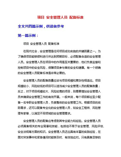 项目 安全管理人员 配备标准