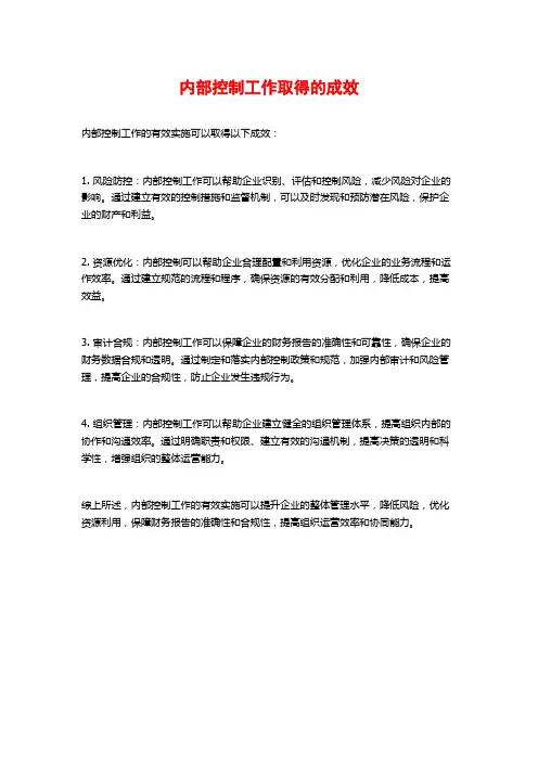 内部控制工作取得的成效