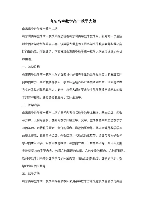 山东高中数学高一教学大纲