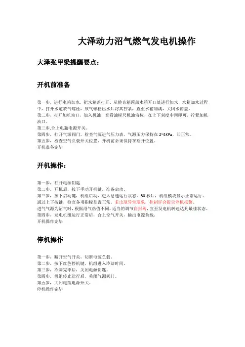 沼气发电机操作注意事项