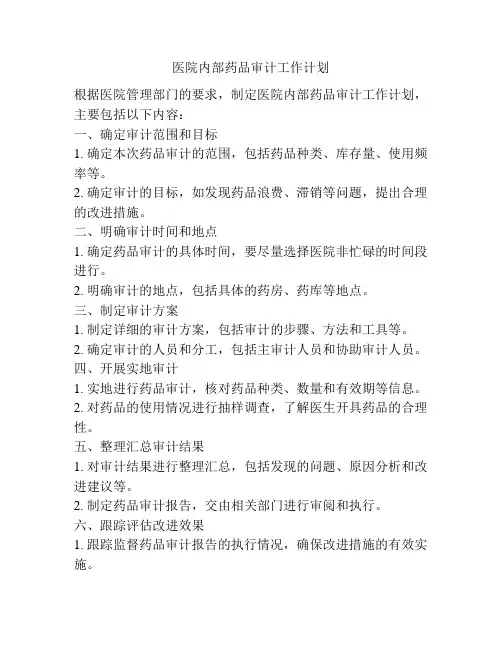医院内部药品审计工作计划