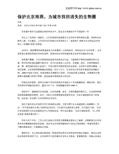 保护北京雨燕,为城市找回消失的生物圈