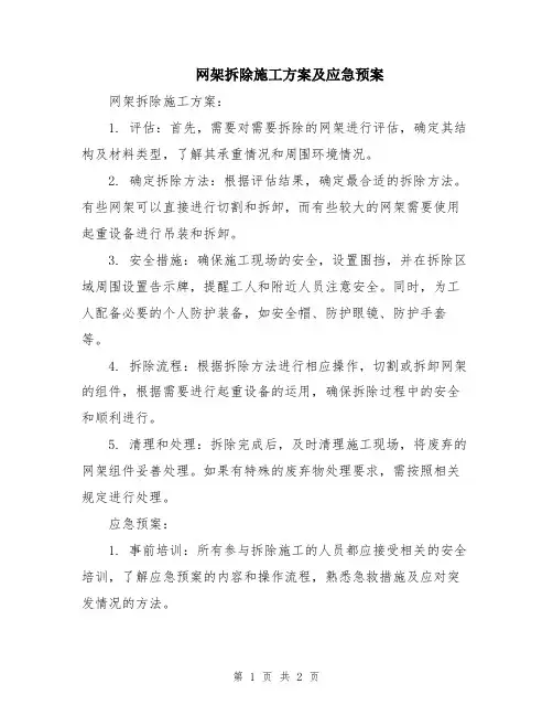 网架拆除施工方案及应急预案