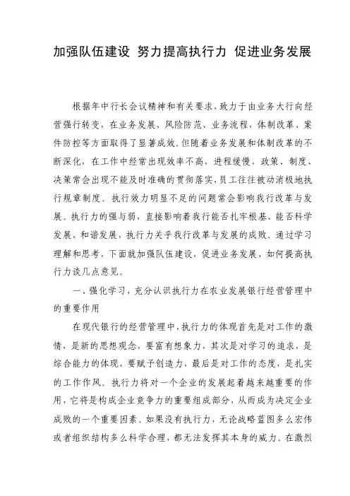 加强队伍建设努力提高执行力促进业务发展