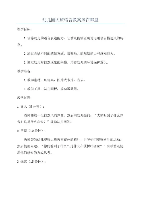 幼儿园大班语言教案风在哪里