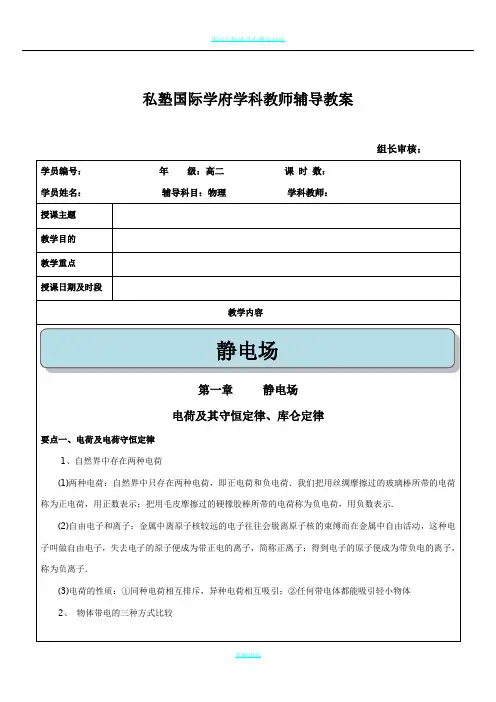 静电场知识点总结例题分析汇总