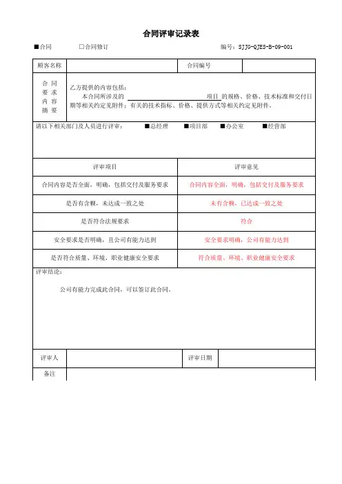 合同评审记录表