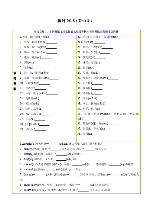 【中考英语复习之课本知识归纳(牛津译林版)】课时06
