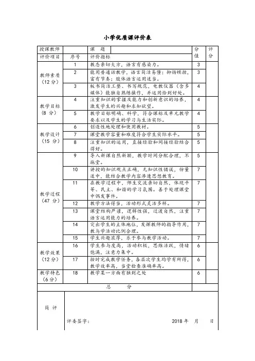 优质课评价表