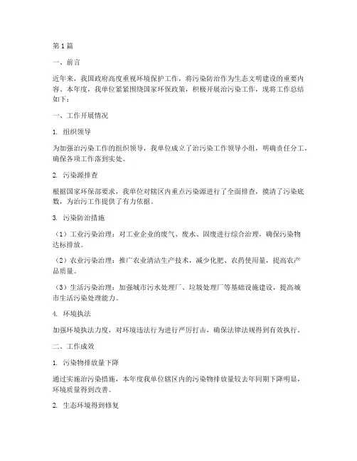 治污染工作总结报告范文(3篇)