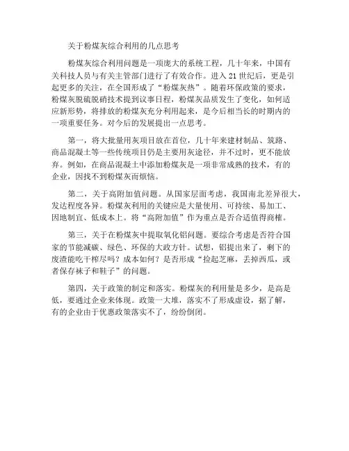 关于粉煤灰综合利用问题的一些思考