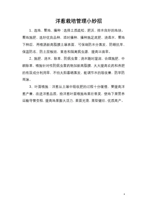 洋葱栽培管理小妙招