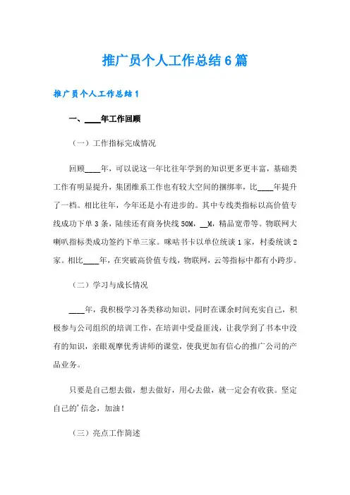 推广员个人工作总结6篇