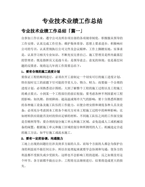 专业技术业绩工作总结