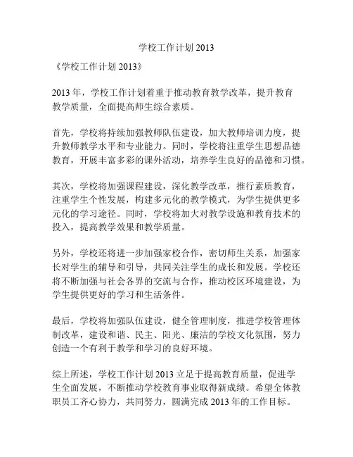 学校工作计划2013