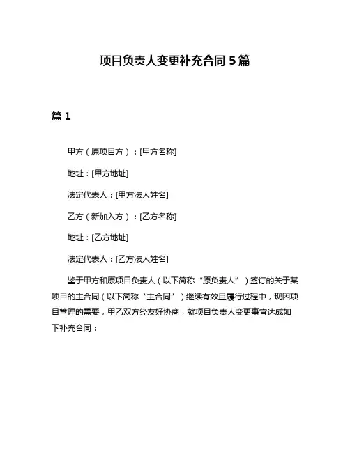 项目负责人变更补充合同5篇