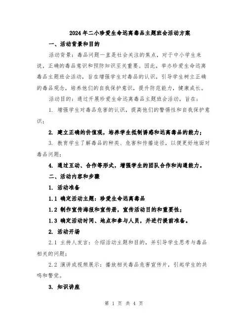 2024年二小珍爱生命远离毒品主题班会活动方案