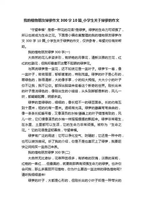 我的植物朋友绿萝作文300字10篇_小学生关于绿萝的作文
