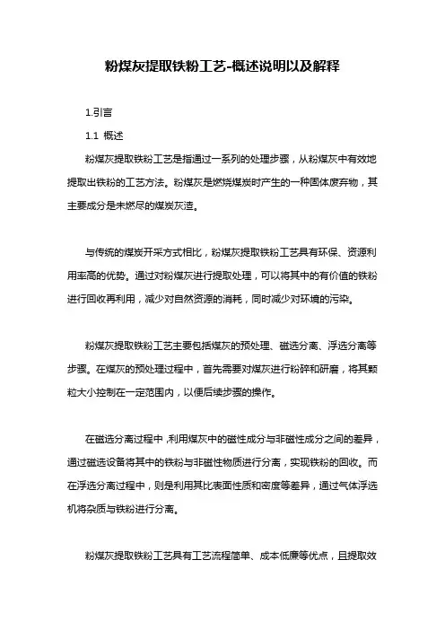 粉煤灰提取铁粉工艺-概述说明以及解释