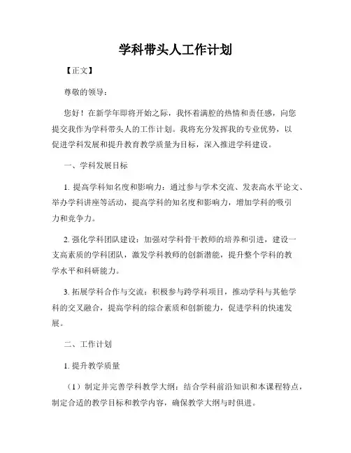 学科带头人工作计划