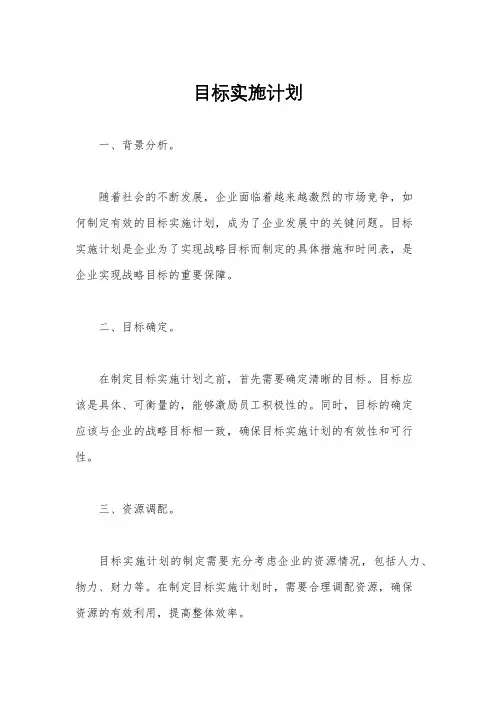 目标实施计划