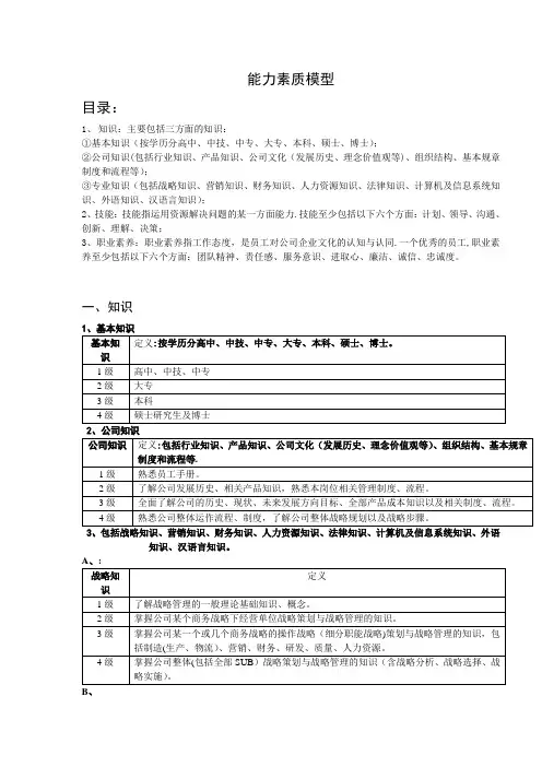 能力素质模型(知识技能职业素养)