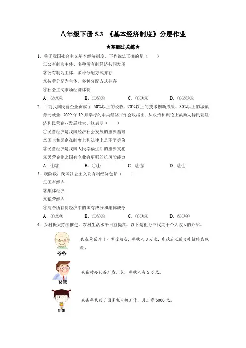  基本经济制度 同步作业含解析卷 八年级道德与法治下册同步备课(部编版)