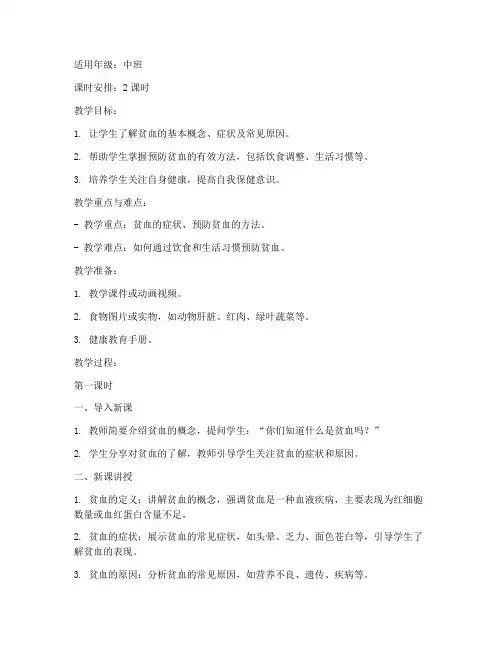 小儿贫血教案模板范文