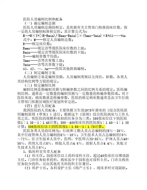 医院人员编制比例和配备