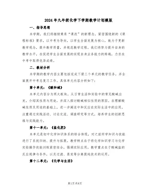 2024年九年级化学下学期教学计划模版(四篇)