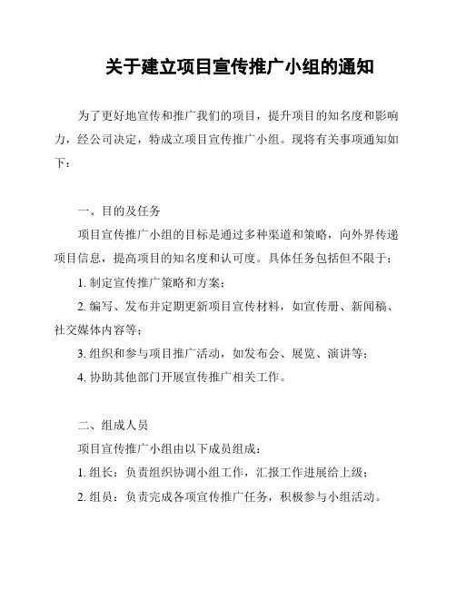 关于建立项目宣传推广小组的通知