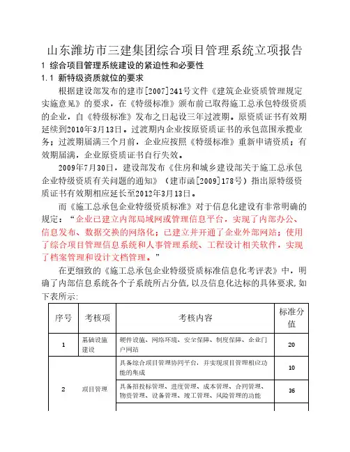建筑公司综合项目管理系统立项报告_20110801