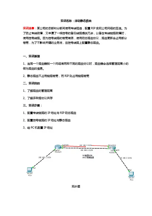 实训名称：浮动静态路由