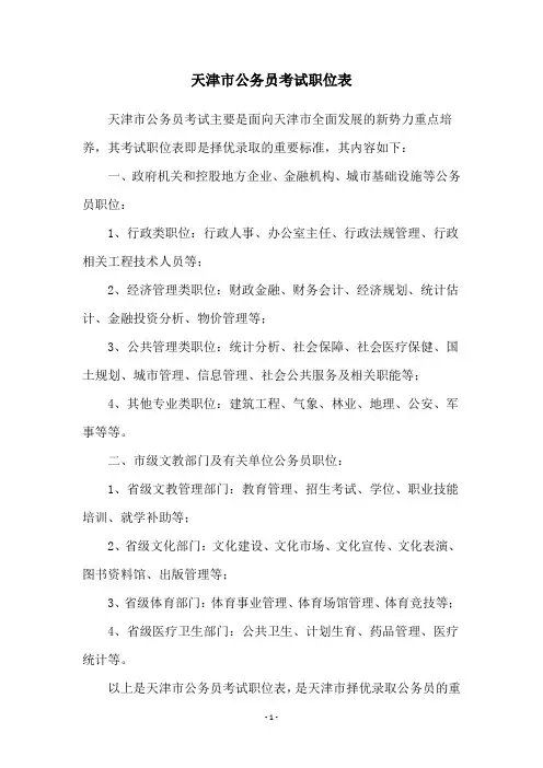 天津市公务员考试职位表