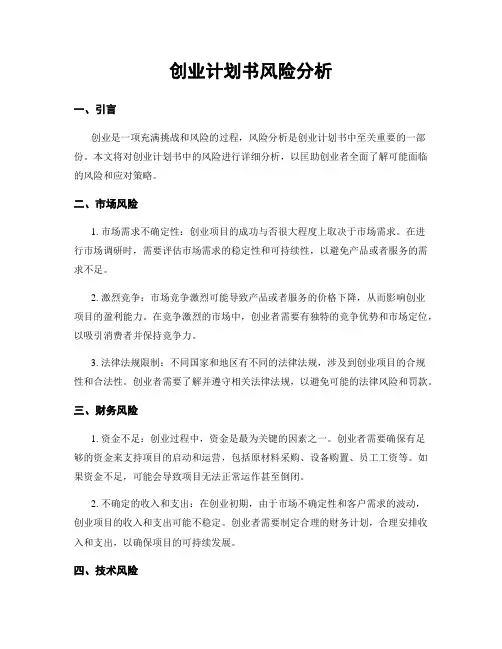 创业计划书风险分析