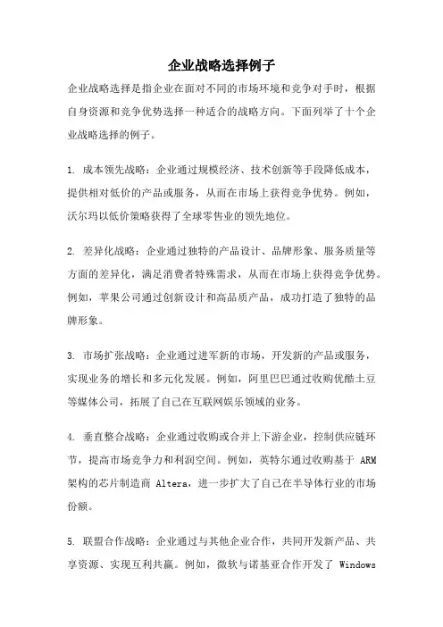 企业战略选择例子