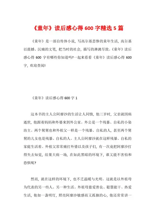 《童年》读后感心得600字精选5篇