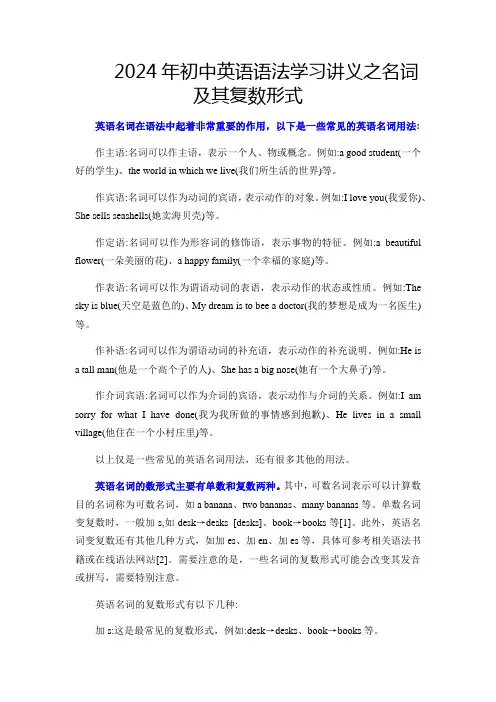 中考英语语法学习讲义之名词及其复数形式