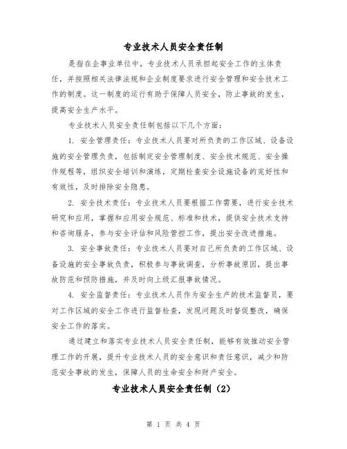 专业技术人员安全责任制(4篇)